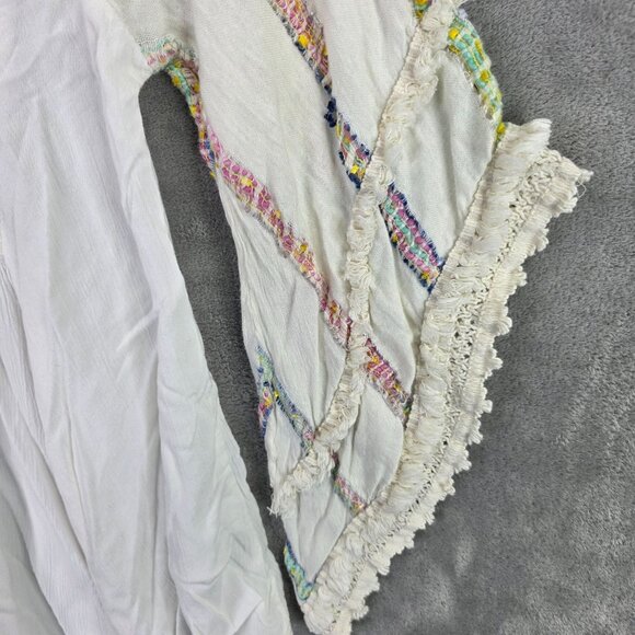 Womens Avani Sel Amour Boho Style White Blouse W/ Tassels & Multicolor Detail M - Picture 4 of 8